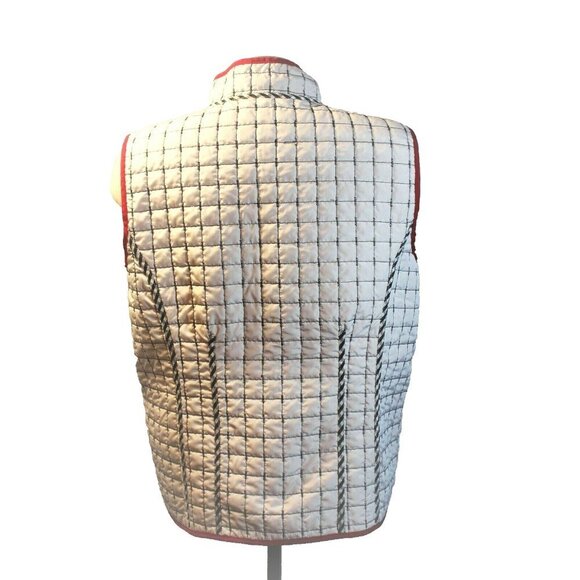 Quilted Vest Reversible Womens Size Large Red White Pockets Buttons Lightweight - Picture 5 of 6